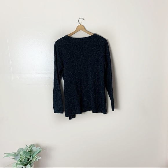 [J.Jill] Dark Gray/Black Speckled Print Long Sleeve Tie Detail Sweater - Picture 7 of 8